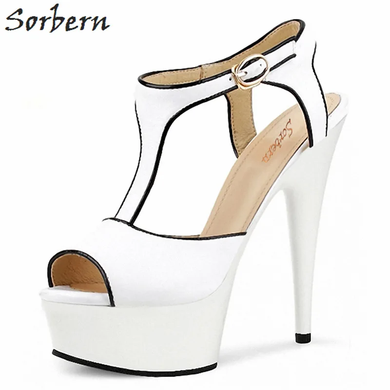 

Sorbern 17Cm High Heels Ankle Strap White Sandalias Mujer 2018 Women Sandals Sandalias De Verano Para Mujer Chunky Heels