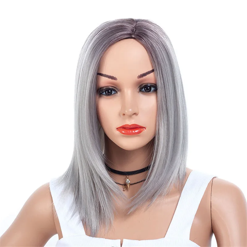MSI Wigs, черный блонд, короткие прямые парики, синтетический женский парик, серый светильник, корень, натуральный, Омбре, парик, термостойкий