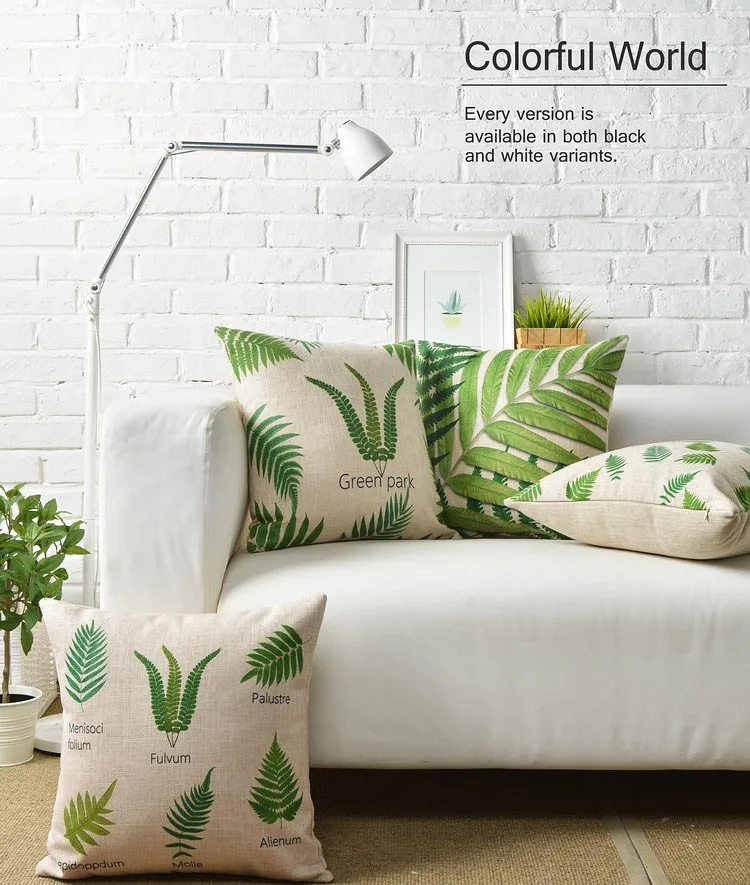 Тропические растения пальмовых листьев Чехлы белье зеленый Декоративные
