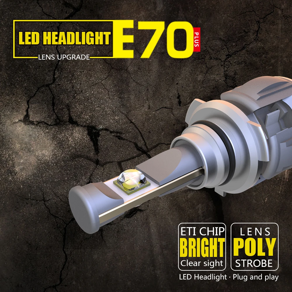 1 комплект 9006 HB4 60 Вт 6000LM E70 светодиодных фар передние линзы лампы ETI 70 4SMD чипы турбо