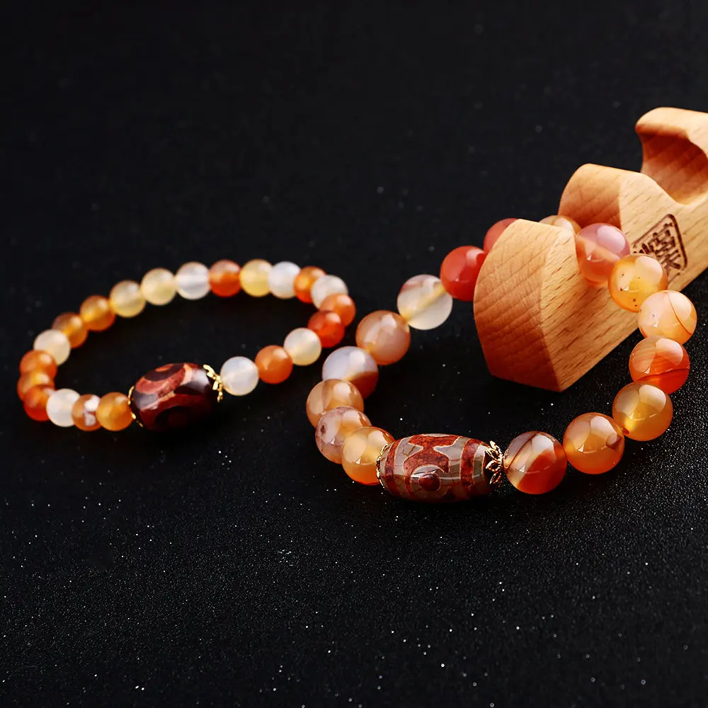 Натуральный агат эластичный браслет бусины в тибетском стиле камень Будды пара