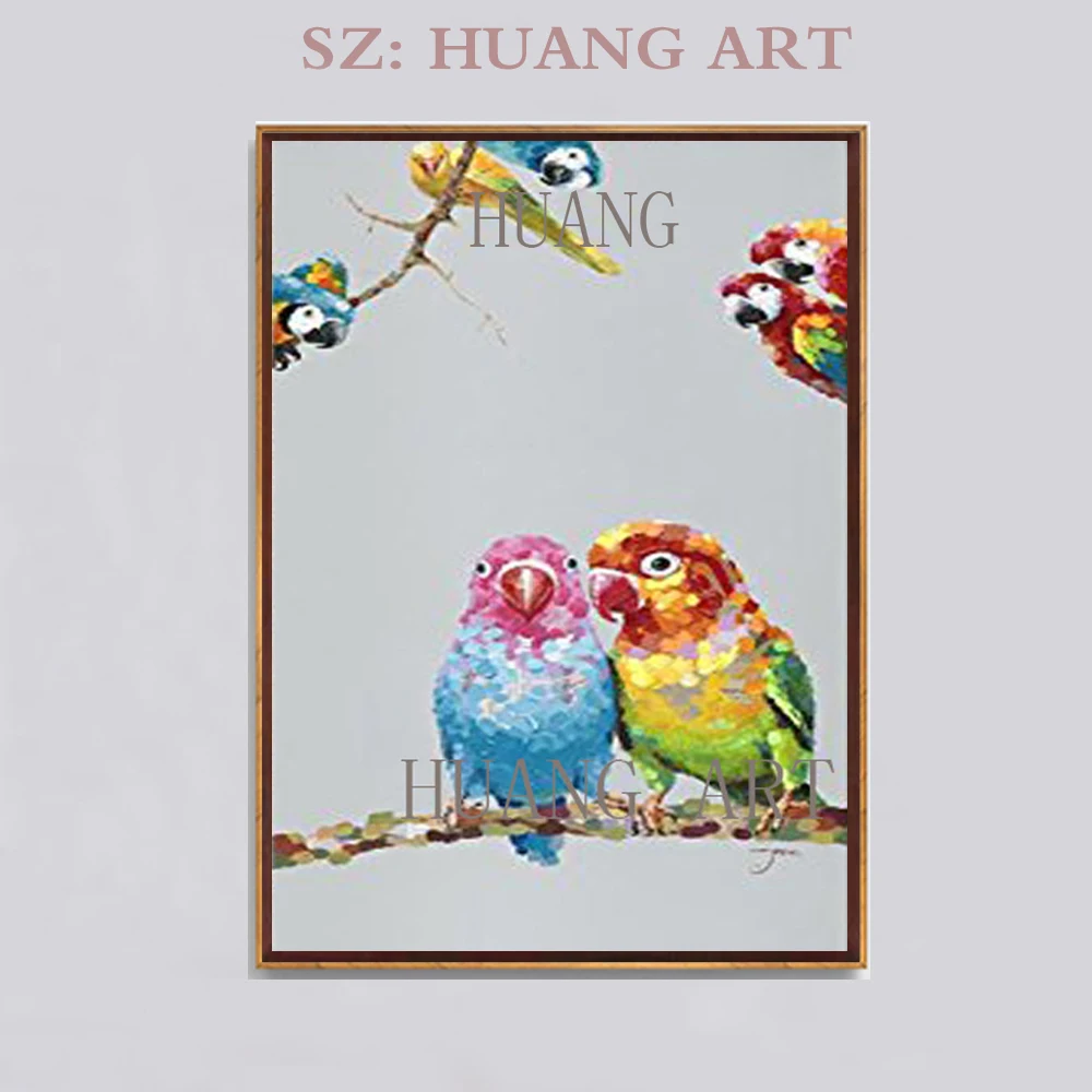 Animal Abstract Art RED PARROTS ON PURPLE by Alfred oil painting canvas High quality Hand painted Home Decor Hall restaurant | Дом и сад