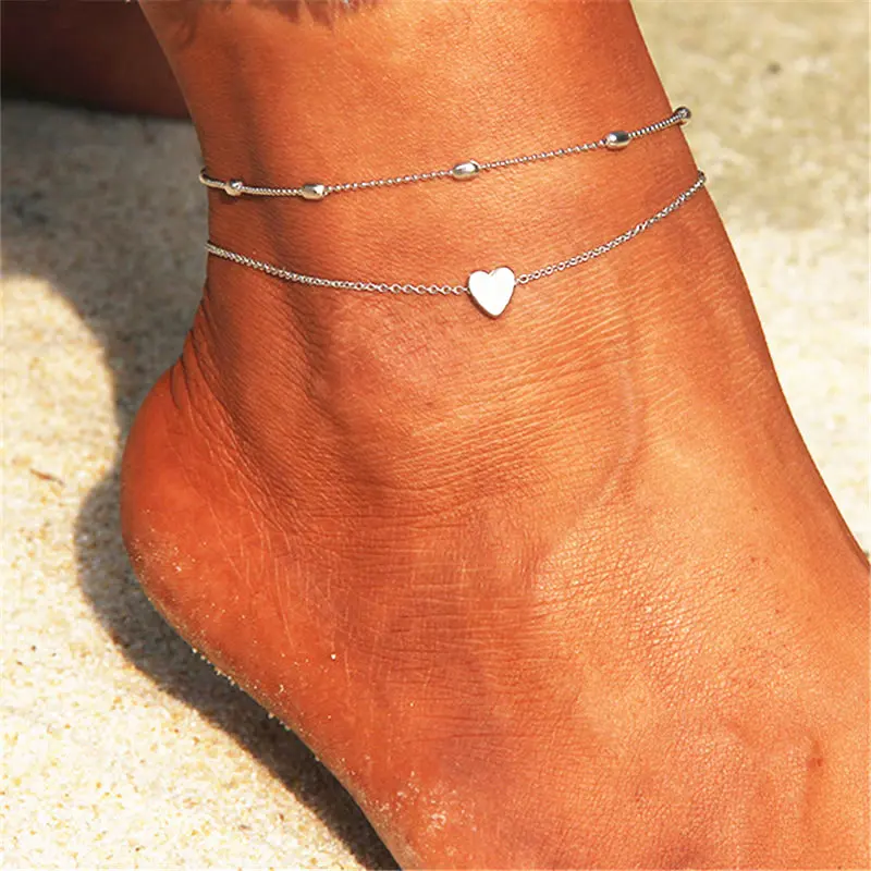 Модные женские ножные браслеты с сердечками сандалии без шнурков украшения для