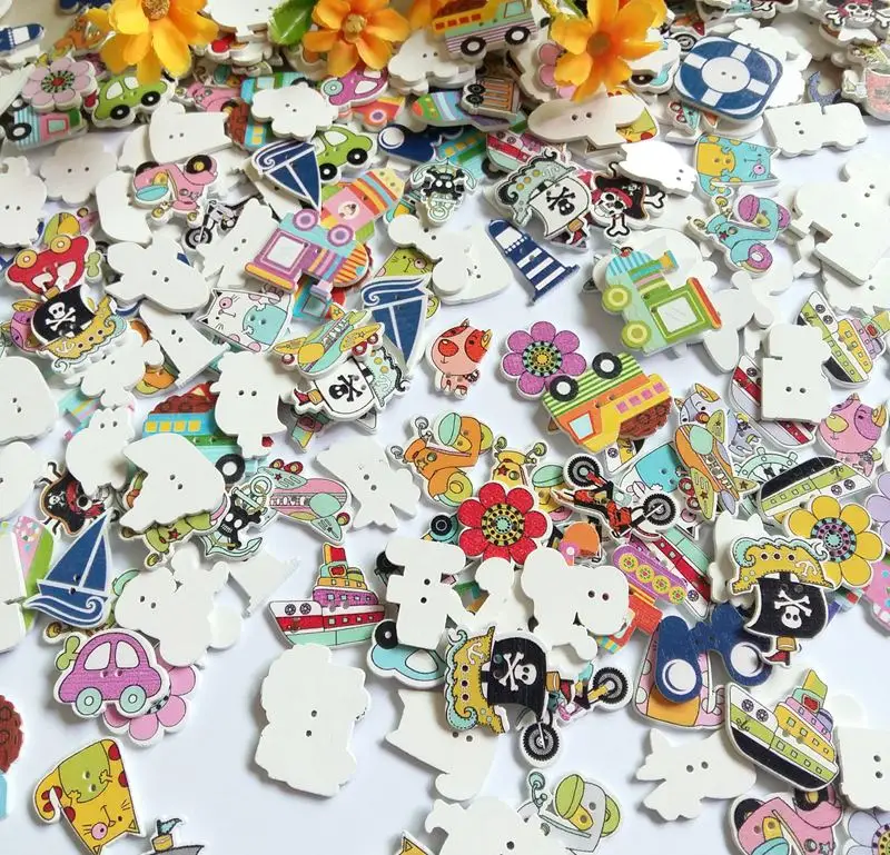 80 шт. Случайные Смешанные 2 отверстия Рисунок милая мультяшная фотография ручная