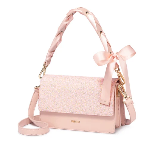 Розовый NUCELLE Brand Women's PU Leather Handbags Ladies Fashion Ribbons Tote Purse Female Chains All-match Flap Crossbody Bags - Цвет: Розовый