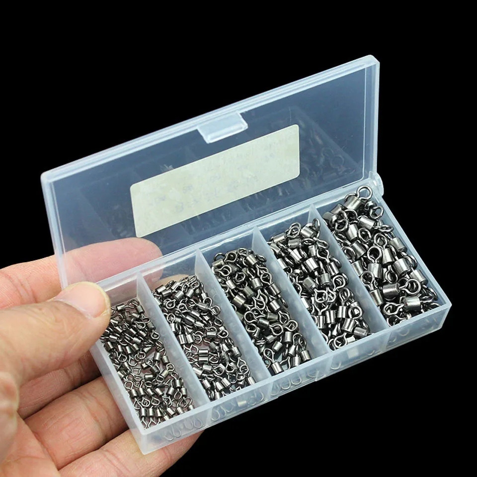 251Pcs/Set Fishing Barrel Bearing Rolling swivel Solid Ring Lures Connector With Box swivels Carp Takle | Спорт и развлечения