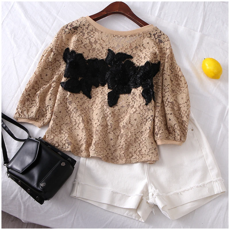 Почтовая летняя новая модная кружевная рубашка свободная Корейская версия