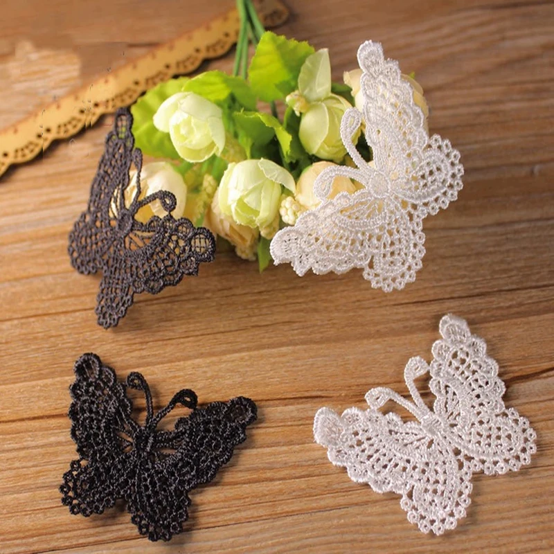 Черно-белая бабочка полиэстер водорастворимое шитье кружевная отделка