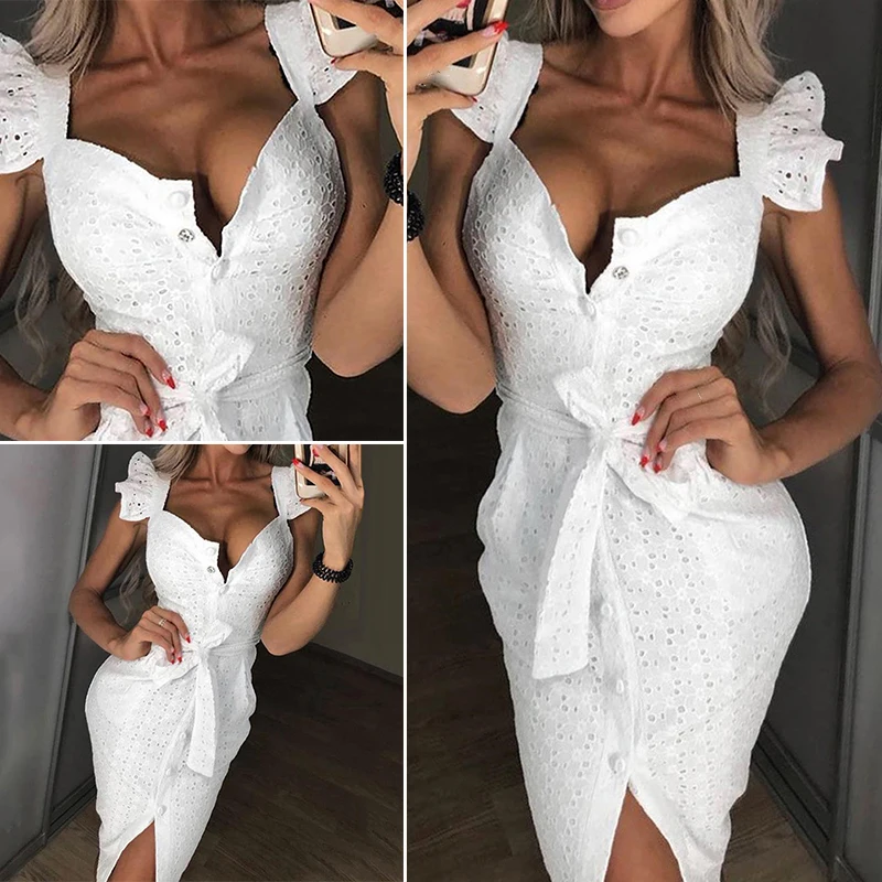 Женское тонкое однотонное платье с коротким цельнокроеным рукавом v образным