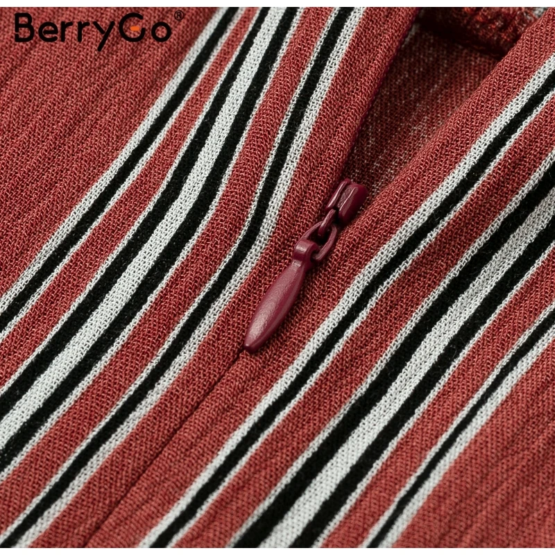 BerryGo, сексуальные полосатые женские платья, длинное льняное платье с открытыми плечами и оборками, летние платья, винтажные женские праздничные пляжные платья