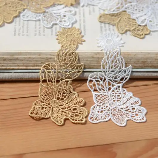 Растворимые цветы кружевные аксессуары золотисто белые цветочные наклейки