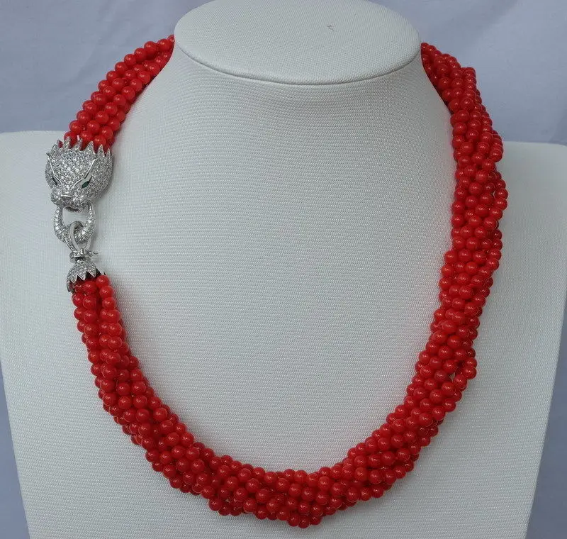 Женские модные украшения 8 нитей красные круглые коралловые бусы ожерелье с