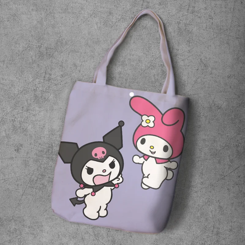 Kuromi, мультяшная Студенческая печатная парусиновая сумка для покупок, большая емкость, настраиваемая Сумка-тоут, модные женские повседневные сумки на плечо