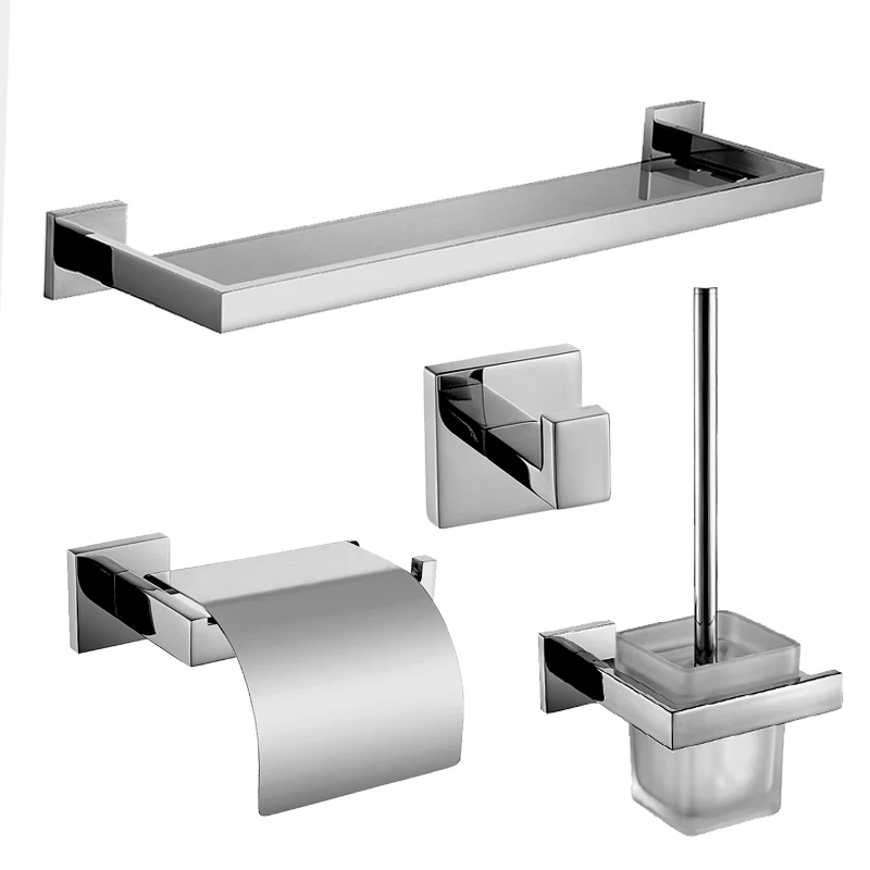 304 Stainless steel wall-mounted bathroom hardware accessories set square base toilet brush tumbler holder soap dish | Обустройство