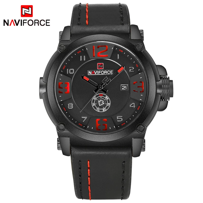 Часы NAVIFORCE мужские спортивные армейские кожаные кварцевые