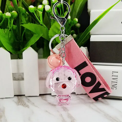The dog -pink New cute resin acrylic animal bear, puppy, rabbit, color ribbon with bell cute temperament key ring pendant bag car pendant - Цвет: The dog -pink