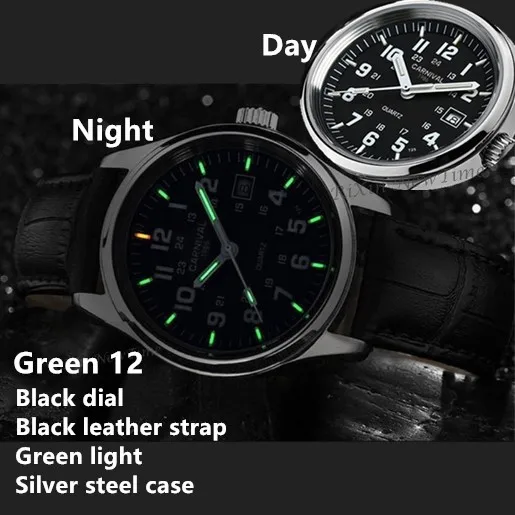 Green 12 black leath Тритий световой военных погружения спортивные водонепроницаемые 200м швейцарский кварцевые часы мужчин муёчины полный стали мода случайных часы люксовый бренд - Цвет: Green 12 black leath