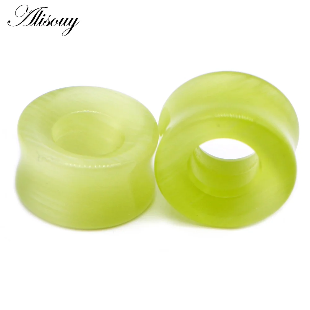 Green Cat Eye Stone 1 шт каменные стеклянные пробки для тоннелей для ушей, смешанные стильные пустотелые одиночные расклешенные пробки для ушей, пирсинг, расширитель для ушей, носилки, ювелирные изделия для тела - Окраска металла: Green Cat Eye Stone