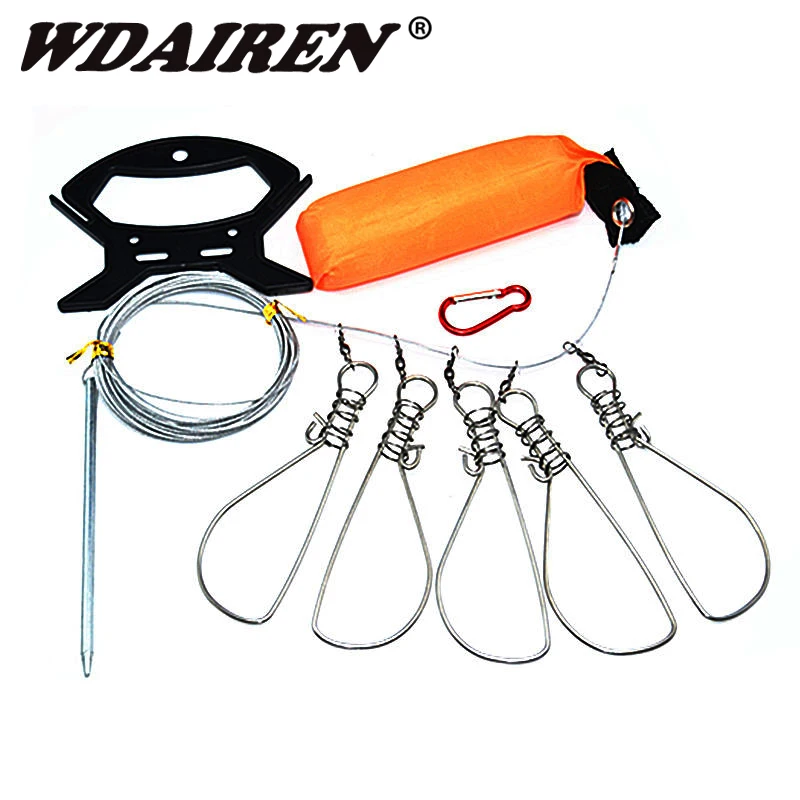 

Fish Lock 5m Stainless Steel Line 5 Snaps Live Fish Buckle Pesca Accessories Fishing Tackle Tool Chain Stringer with Float