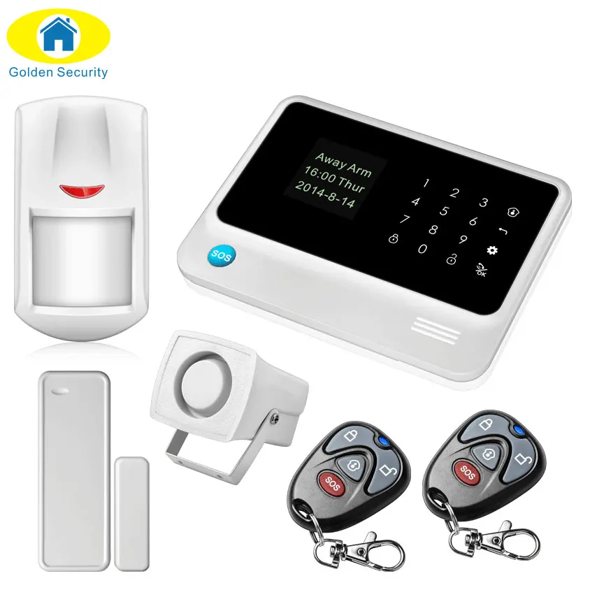 Kit 1 Золотая охранная G90B WiFi GSM домашняя сигнализация 2G Беспроводная охранная сигнализация SMS система сигнализации PIR сенсор 110dB сирены - Цвет: Kit 1