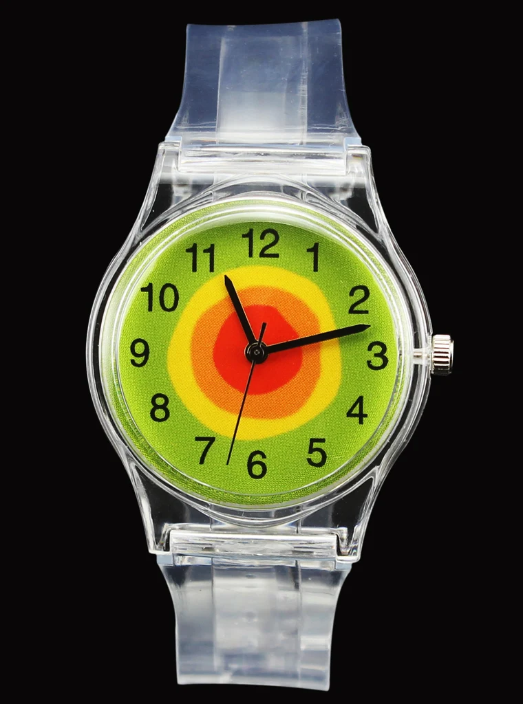 Радужные полосатые часы с белыми облаками Разноцветные Детские прозрачные