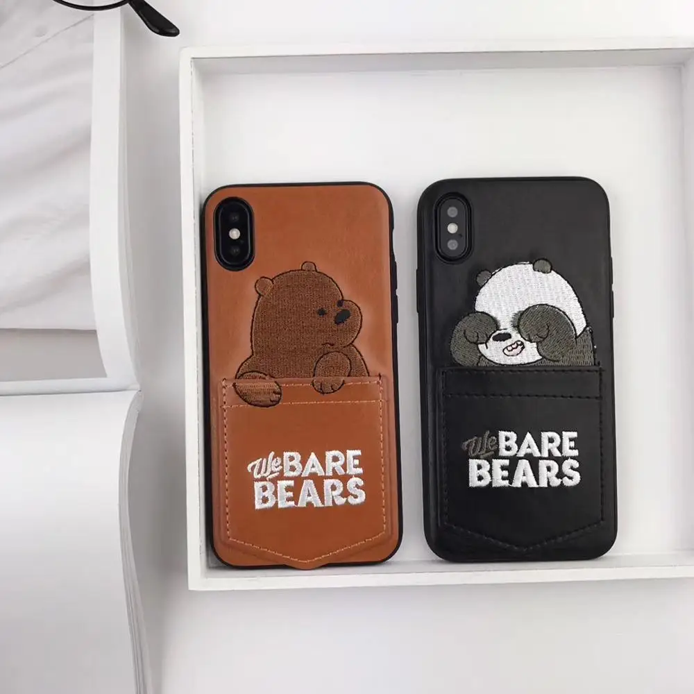Роскошный кожаный чехол с милой вышивкой и мультяшным медведем для iphone XSMAX XR 6s7 8