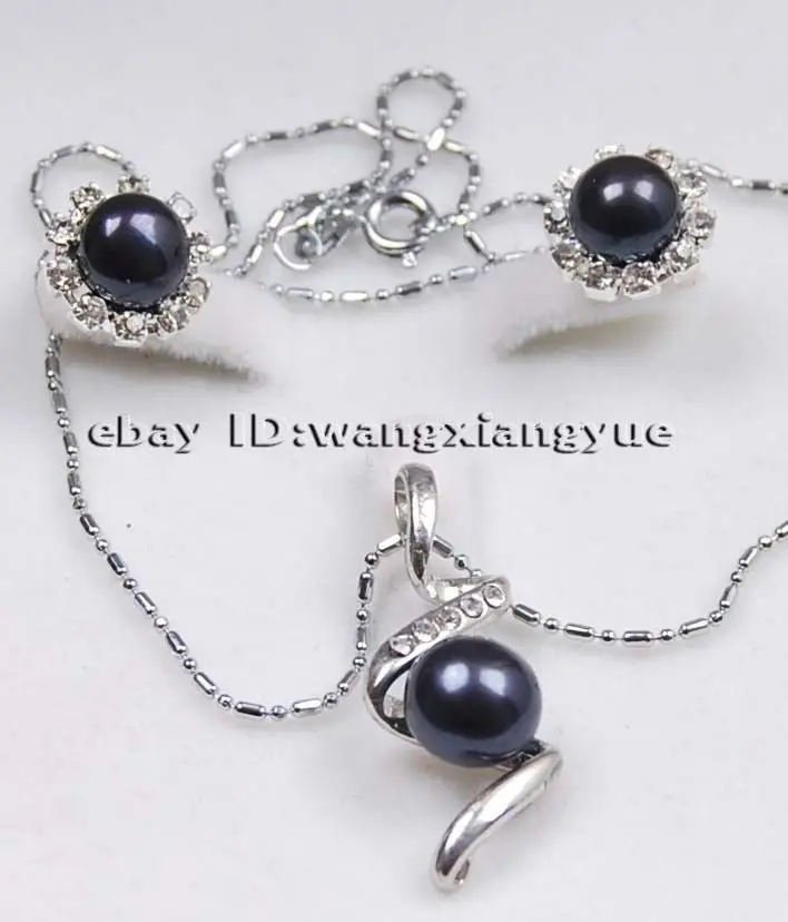 Очаровательно! Черный Akoya культивированные жемчужные серьги кулон ожерелье