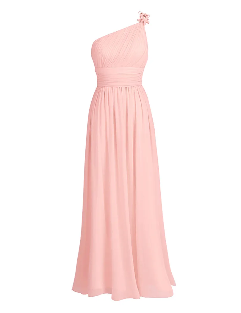 Pearl Pink TiaoBug платье подружки невесты на одно плечо летнее шифоновое пляжное Свадебные праздничные платья выпускное длинное платье подружки невесты Макси Тюлевое кружевное платье - Цвет: Pearl Pink