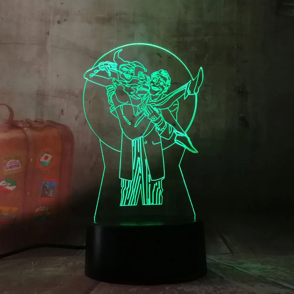 Прикольный Новый 3D светодиодный светильник DC Joker & Harley Quinn ночник настольная лампа