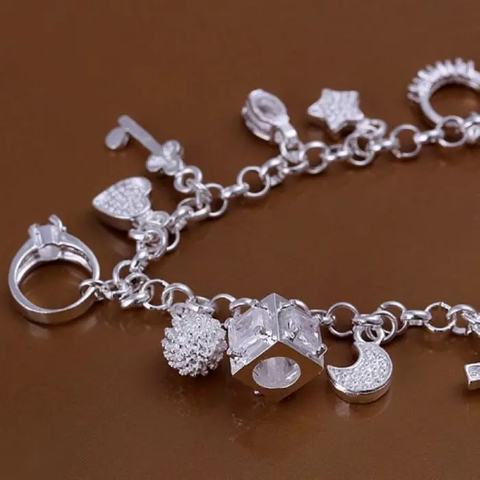 Christmas gift New silver plated Fashion Jewelry With 13 Charms bracelets&ampbangle Wholesale jewelry SMTH144 | Украшения и