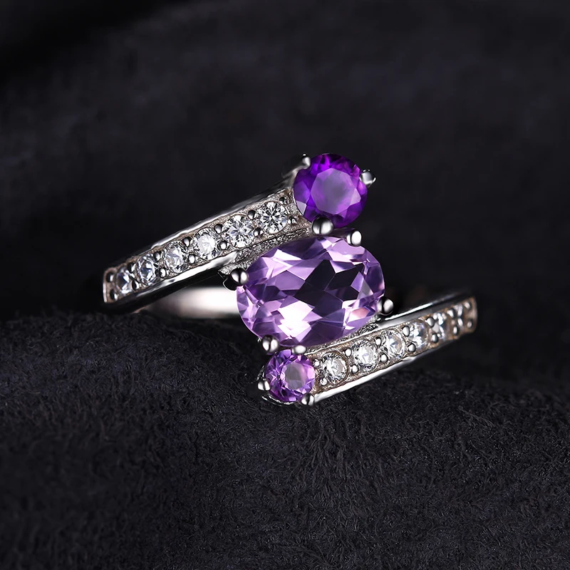 JewelryPalace 925 Sterling Silver 0.9ct Natural Amethyst 3 Stone Anniversary Ring Statement Fine Jewelry for Women | Украшения и