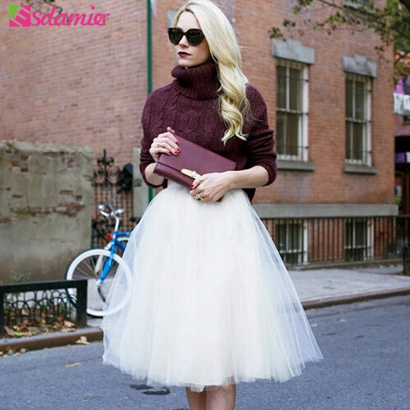 Женская фатиновая юбка-пачка большого размера 6-слойная Пышная с высокой талией