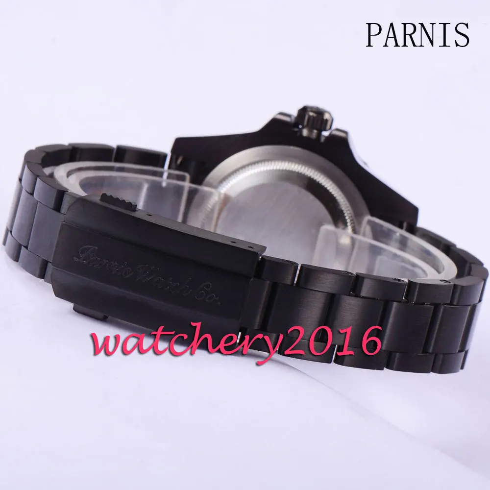 Мужские автоматические механические часы Parnis черные наручные с сапфировым