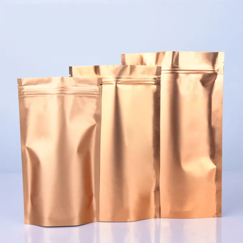 Упаковка из алюминиевой фольги 100 шт./лот золотые пакеты с застежкой молнией для