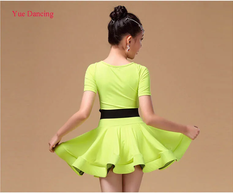 Оранжевые/зеленые/черные танцевальные костюмы для девочек бальных танцев/платья