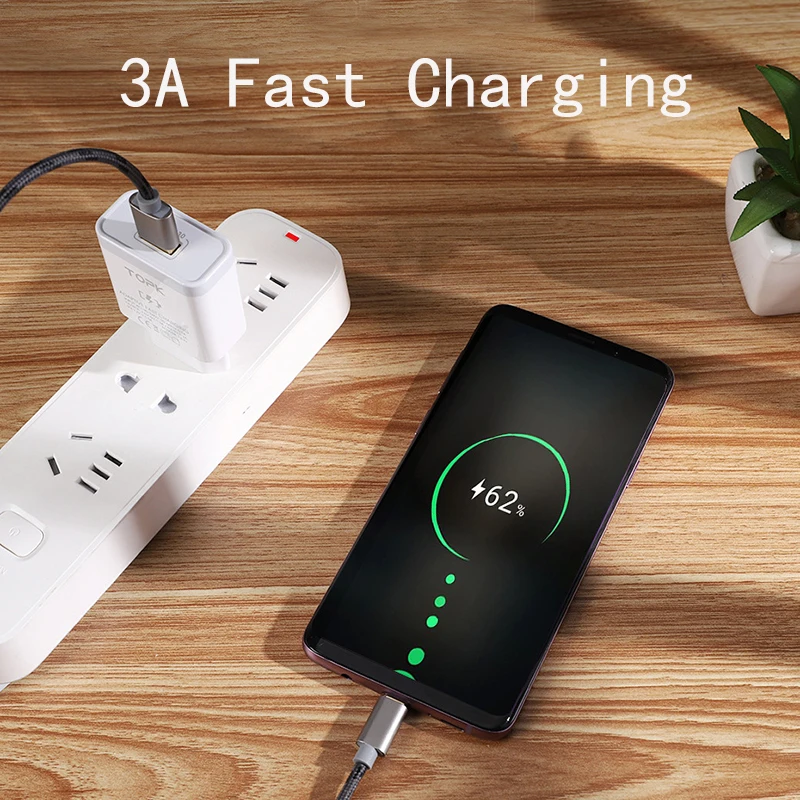 Кабель зарядный TOPK USB Type C для Samsung S9 S8 провод быстрой зарядки мобильного телефона
