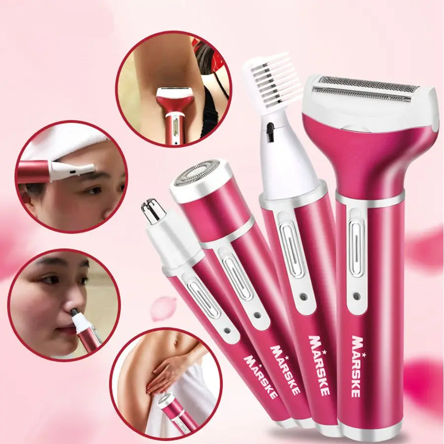 MARSKE New design 4 in 1 Lady Epilator Facial &amp Body Bikini Underarm Hair Remover Trimmer Shaver Razor nose eyebrow trimmer De |