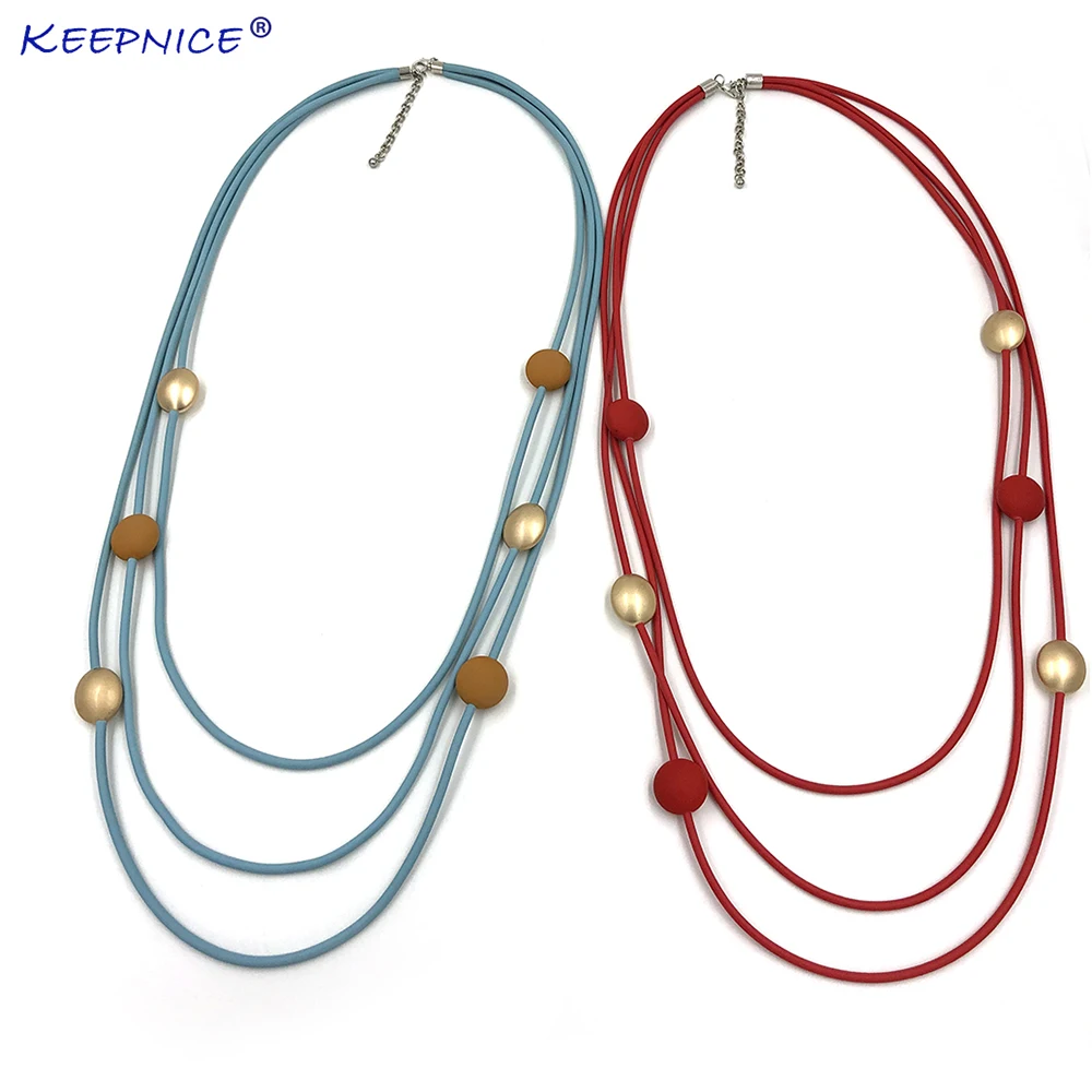 

new Women Punk Rubber Multi Chains Necklace Jewelry Fashion Long Sweater Chain Acrylic Rubber painted Square Casual Jewelry
