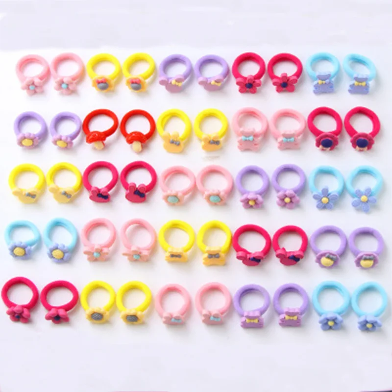 40PCS/Lot Cute Cartoon Pink Baby Girls Elastic Hair Bands Headwear Ponytail Holder Princess Gifts Rubber Accessories | Детская одежда и