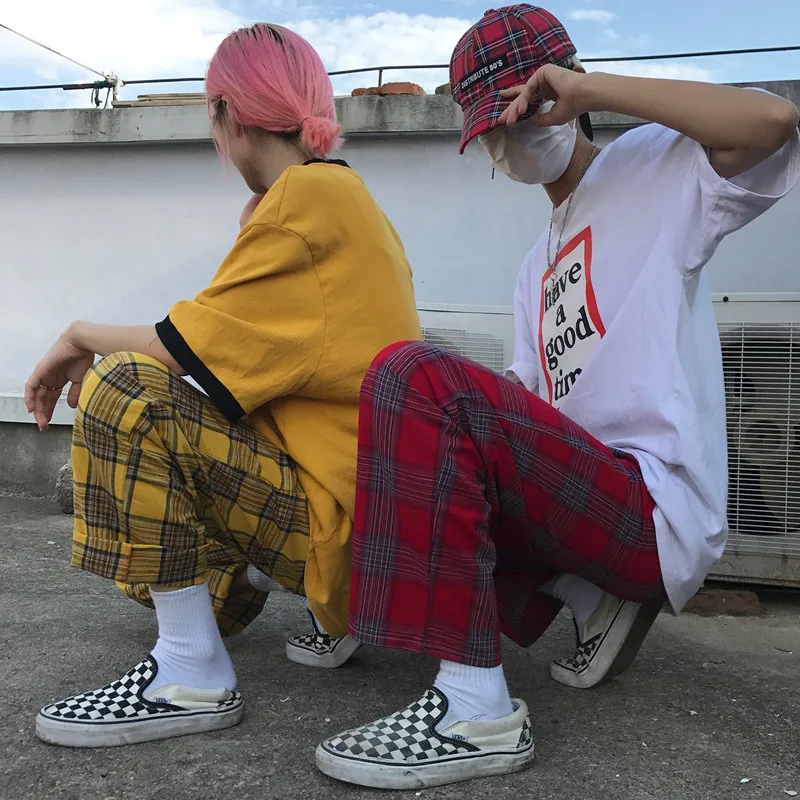Женские брюки в Корейском стиле INS Harajuku свободные длинные клетку со средней