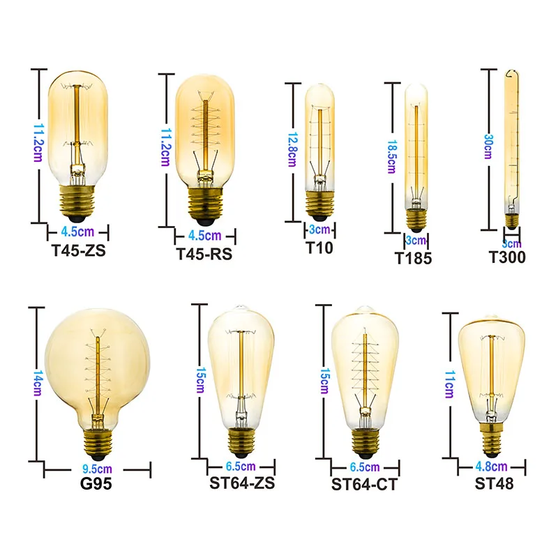 Ampoule винтажная лампа Эдисона ST64 G95 ST48 T10 T185 T300 T45 E27 220 В накаливания теплый