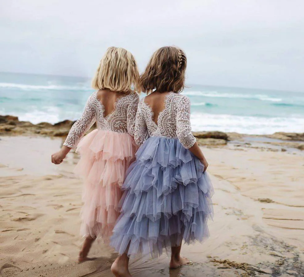 2017 осеннее новое платье принцессы с цветочным узором для девочек кружевное