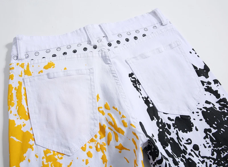 Брендовые белые мужские джинсы 2019 осенние модные узкие с принтом Мужские