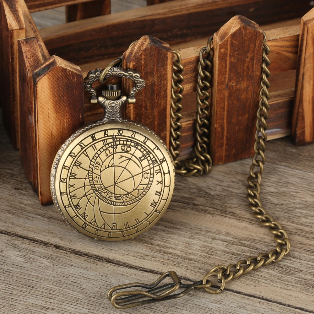 Винтажные бронзовые карманные часы с цепочкой классический дизайн брелок для