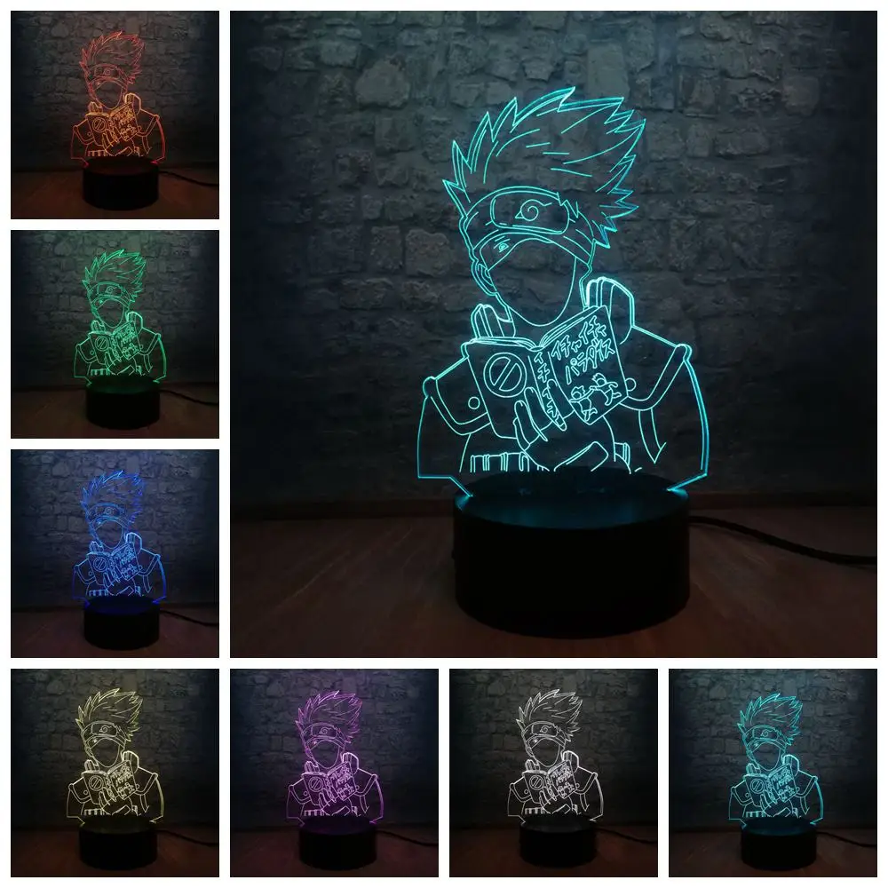 kakashi Рисунок, аниме, Наруто Хатаке Какаши 3D светодиодный Gradient Night Light Батарея питание комната подростка Декор дети творческий подарок на день рождения Рождество - Испускаемый цвет: kakashi