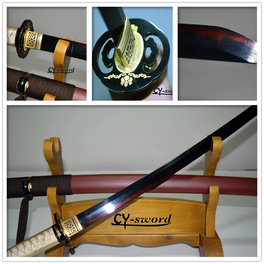 Глина закаленная строительная сталь черная лезвие katana Красный Хамон настоящий