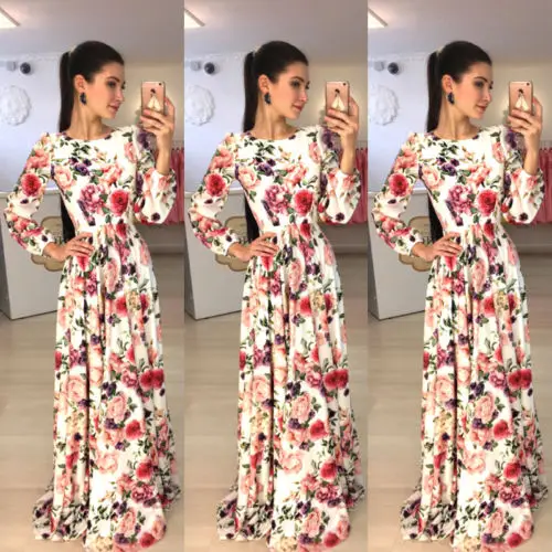 New Sexy Women Boho Dress Floral Vintage Evening Party Beach Long Maxi Sundress Ladies Womens Print Dresses | Женская одежда