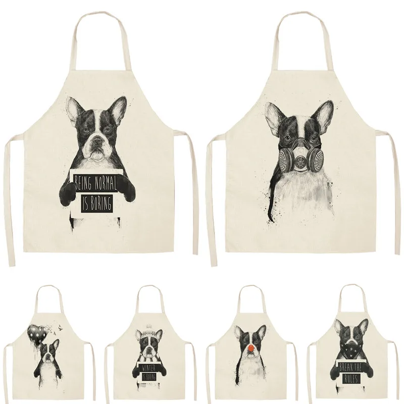 1Pcs 53*65cm Dog Printing Kitchen Aprons Unisex Dinner Party Cooking Waist Bib Cotton Linen Funny Pinafore Cleaning Tools WQ0027 | Дом и сад