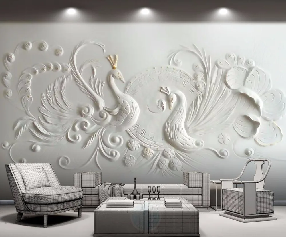 

Beibehang Custom wallpaper 3D three-dimensional embossed peacock background living room bedroom tv background walls 3d wallpaper