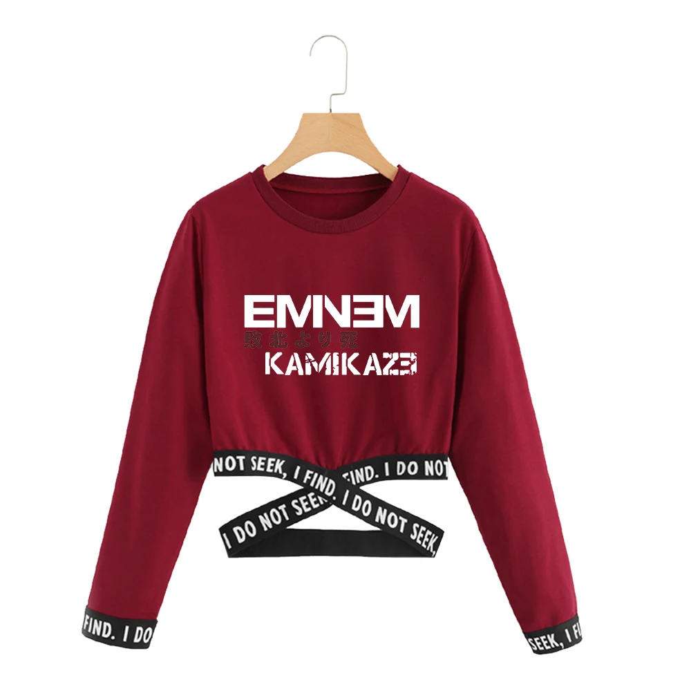 Женский Свободный укороченный топ Rap God Eminem с длинным рукавом толстовки надписью
